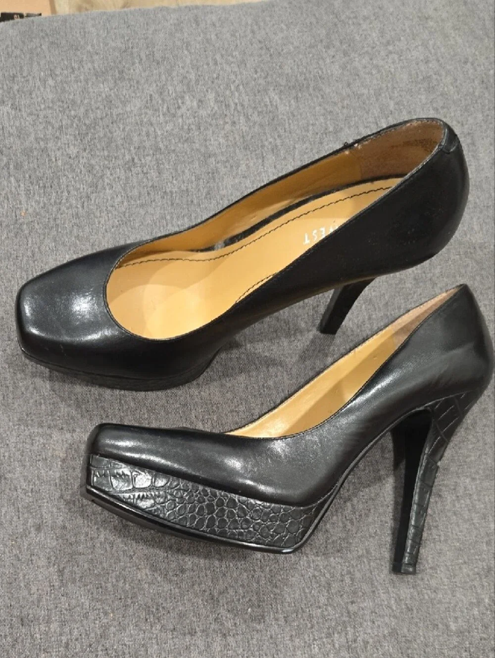 Nine West Black Leather Square-Toe Pumps